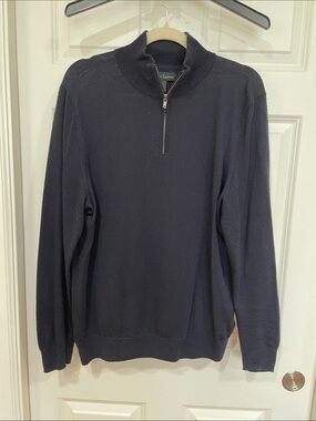 Christian Lacroix Men’s Extra Merino Wool Sweater Large Mock Blue Quarter Zip